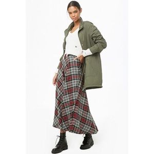 FOREVER 21 red black gray plaid skirt long